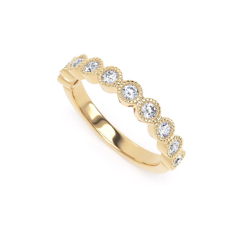 Round Diamond Rose Gold Ring, Millgrain Bezel Half Eternity | ET1219