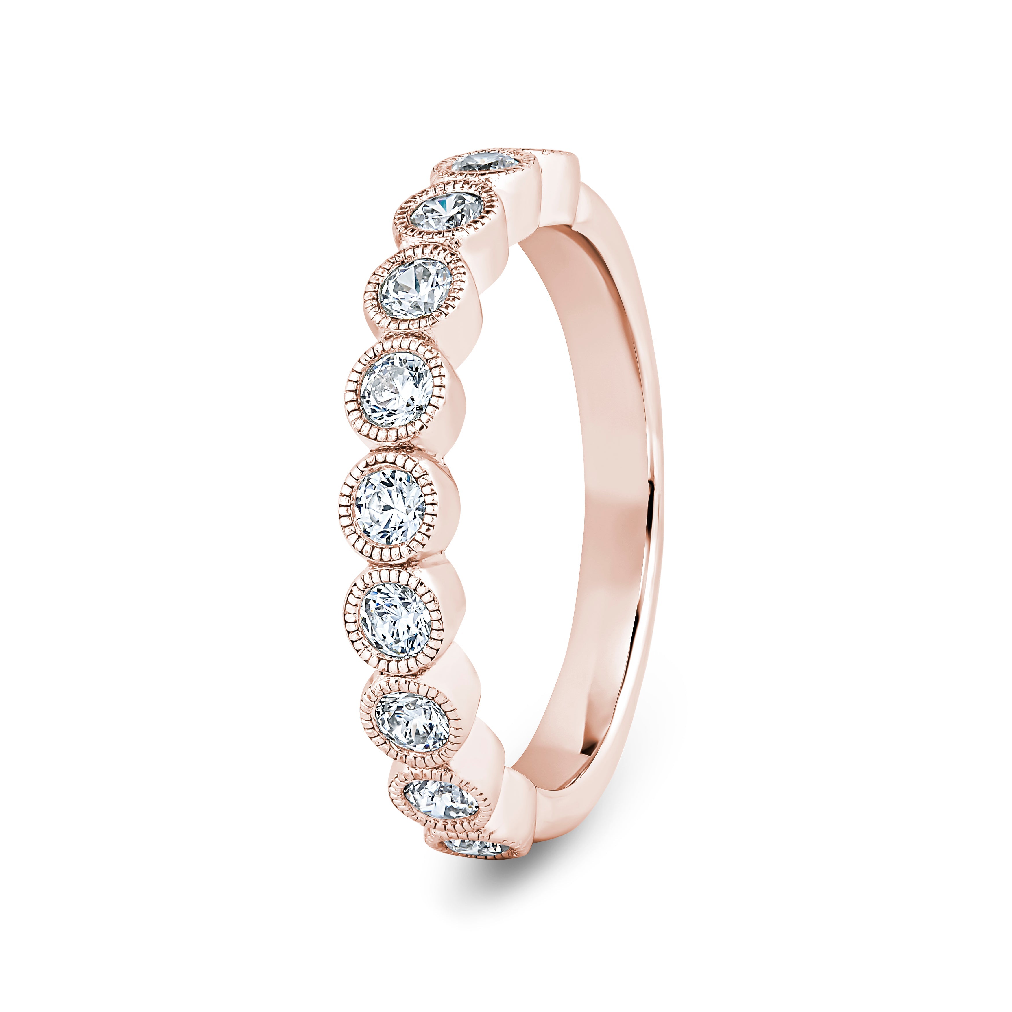 Round, Millgrain Bezel, Rose Gold Half Set Eternity Ring