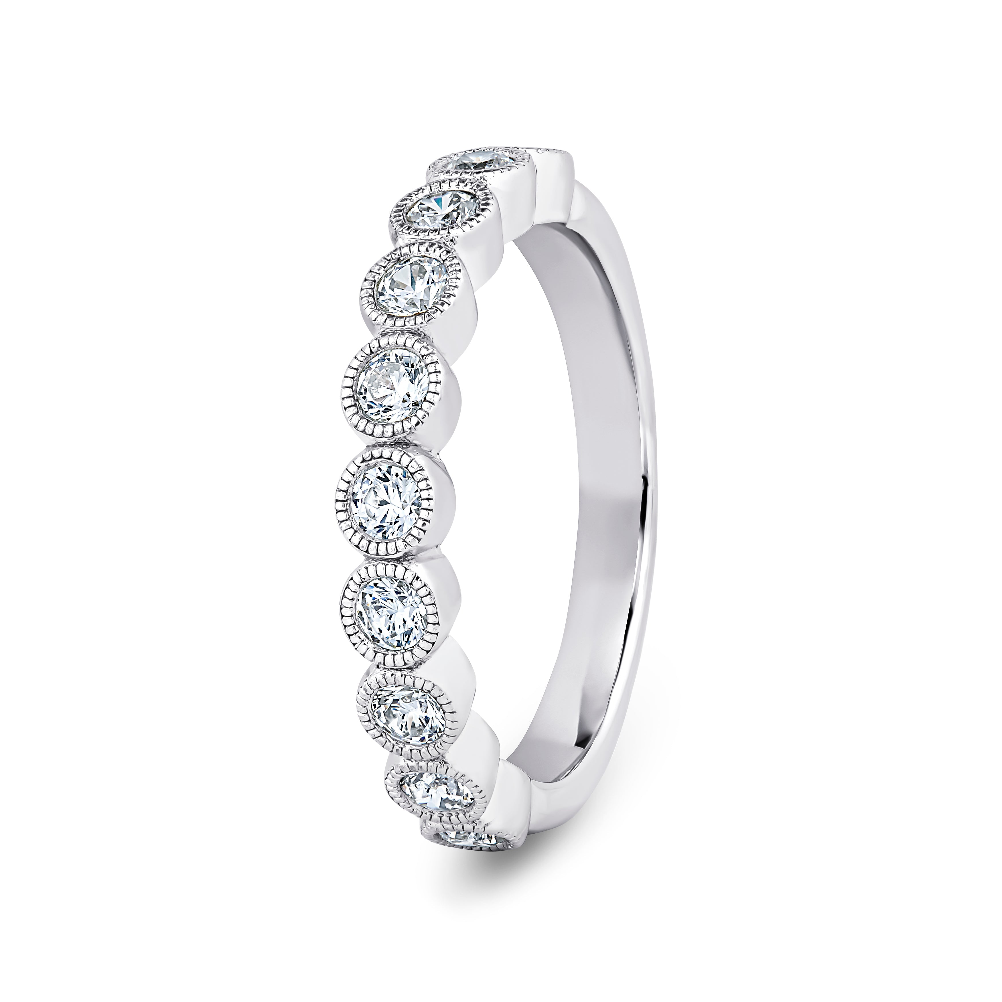 Round, Millgrain Bezel, Platinum Half Set Eternity Ring