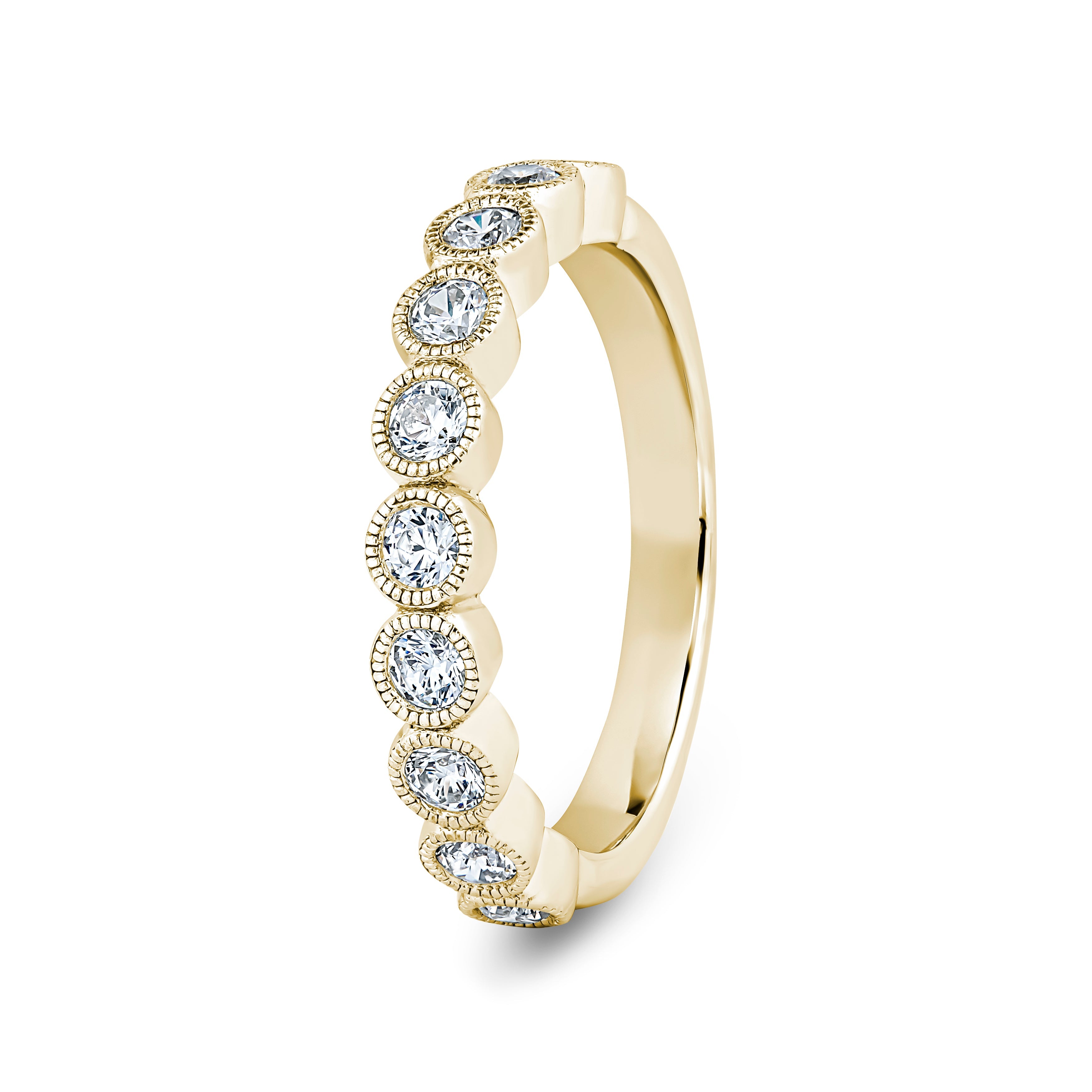 Round, Millgrain Bezel, Yellow Gold Half Set Eternity Ring