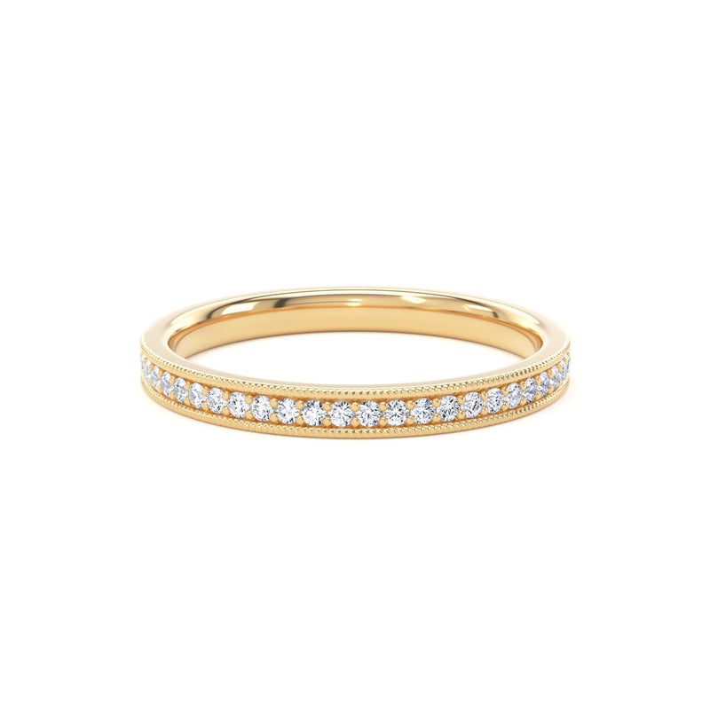 Round Diamond Yellow Gold Ring, Millgrain Channel Eternity Ring | ET1218