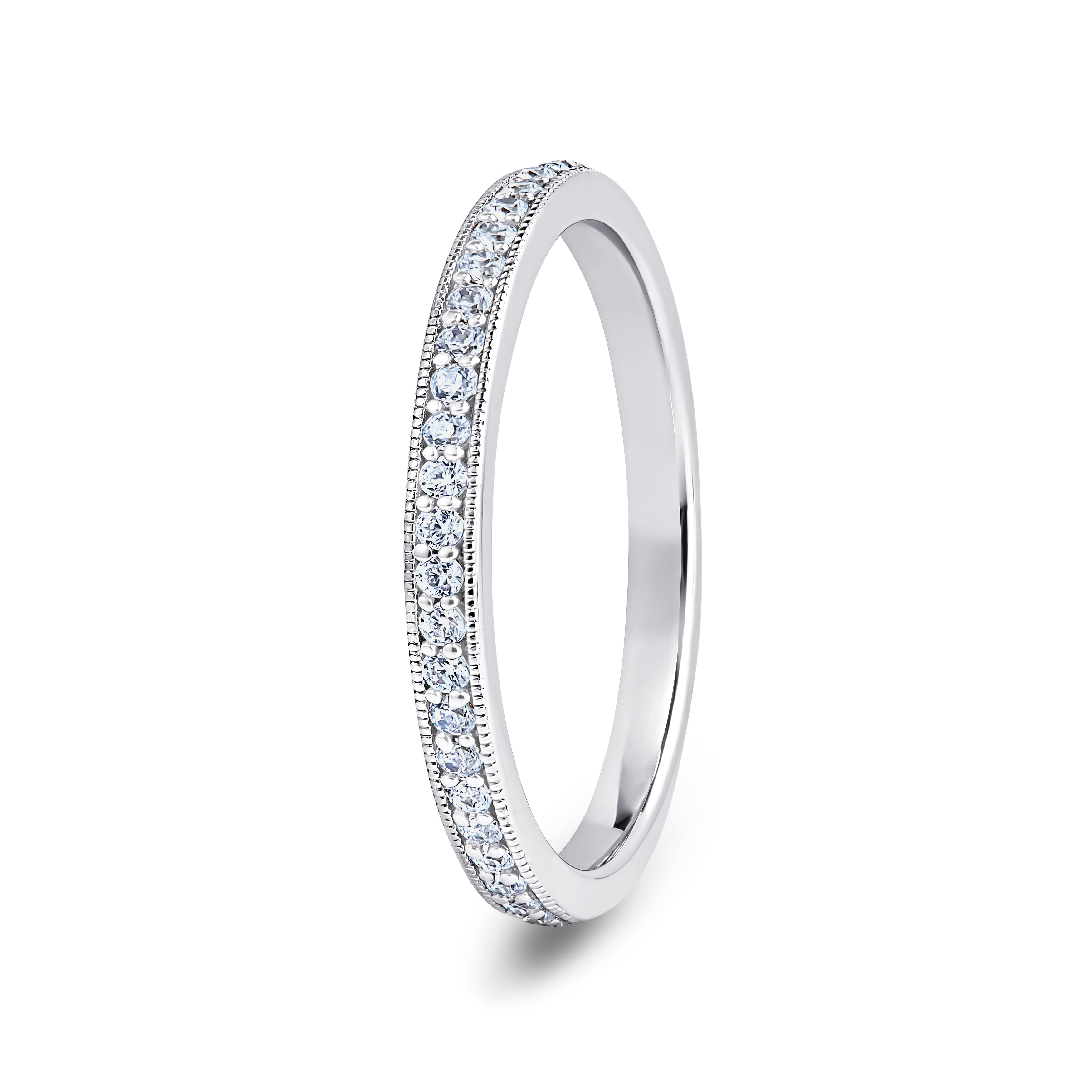 Round, Millgrain Channel, White Gold Half Set Eternity Ring
