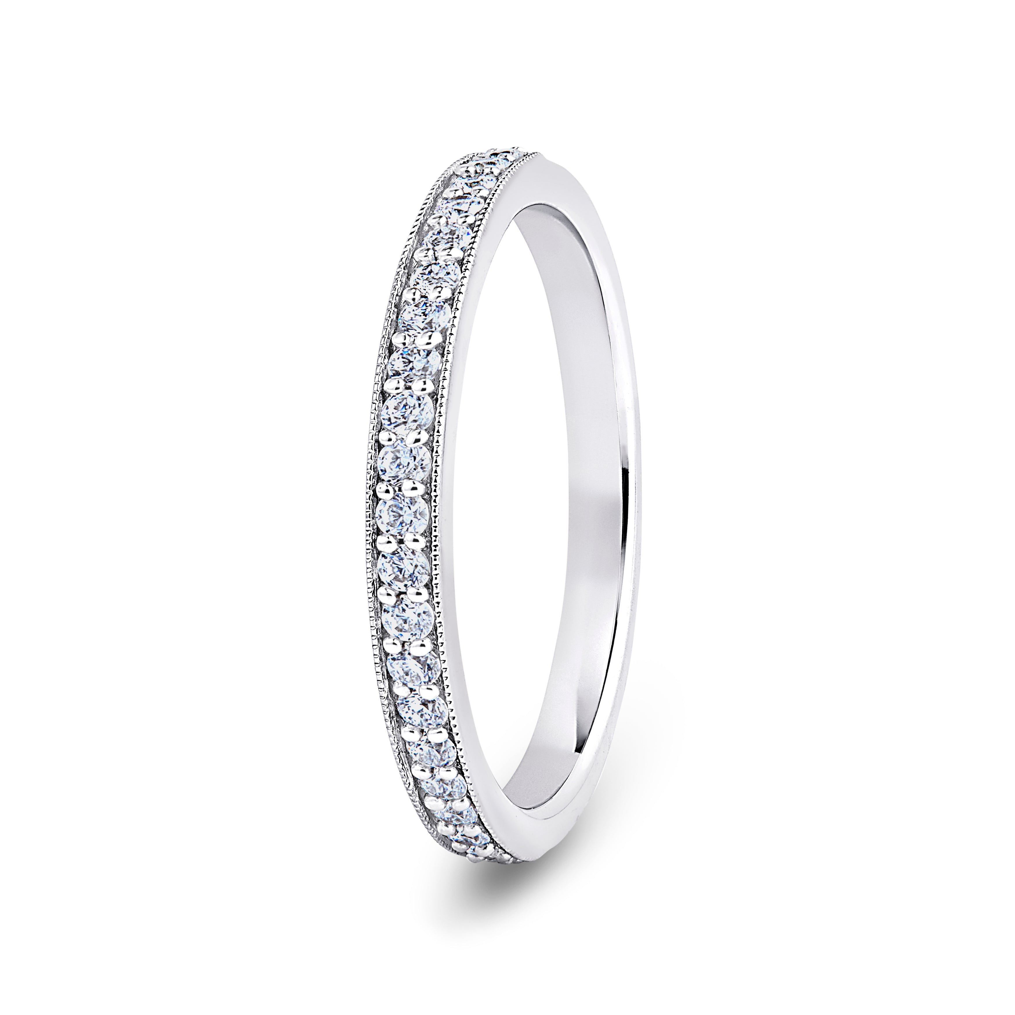 Round, Millgrain Channel, White Gold Half Set Eternity Ring