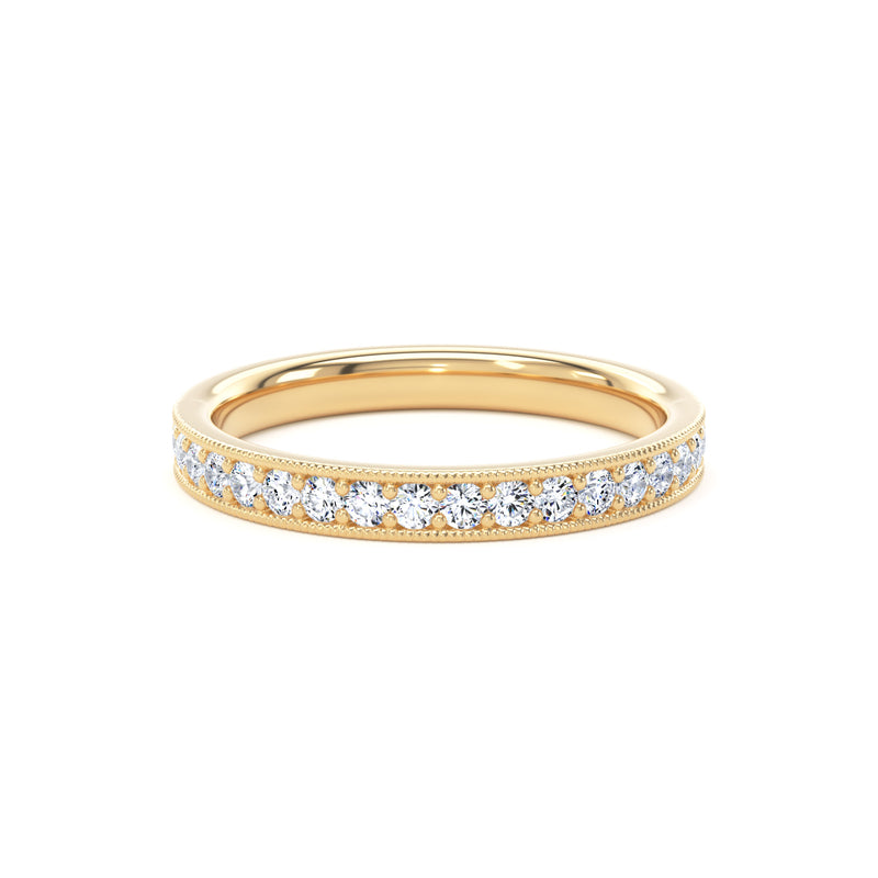 Round Diamond Yellow Gold Ring, Millgrain Channel Eternity Ring | ET1218