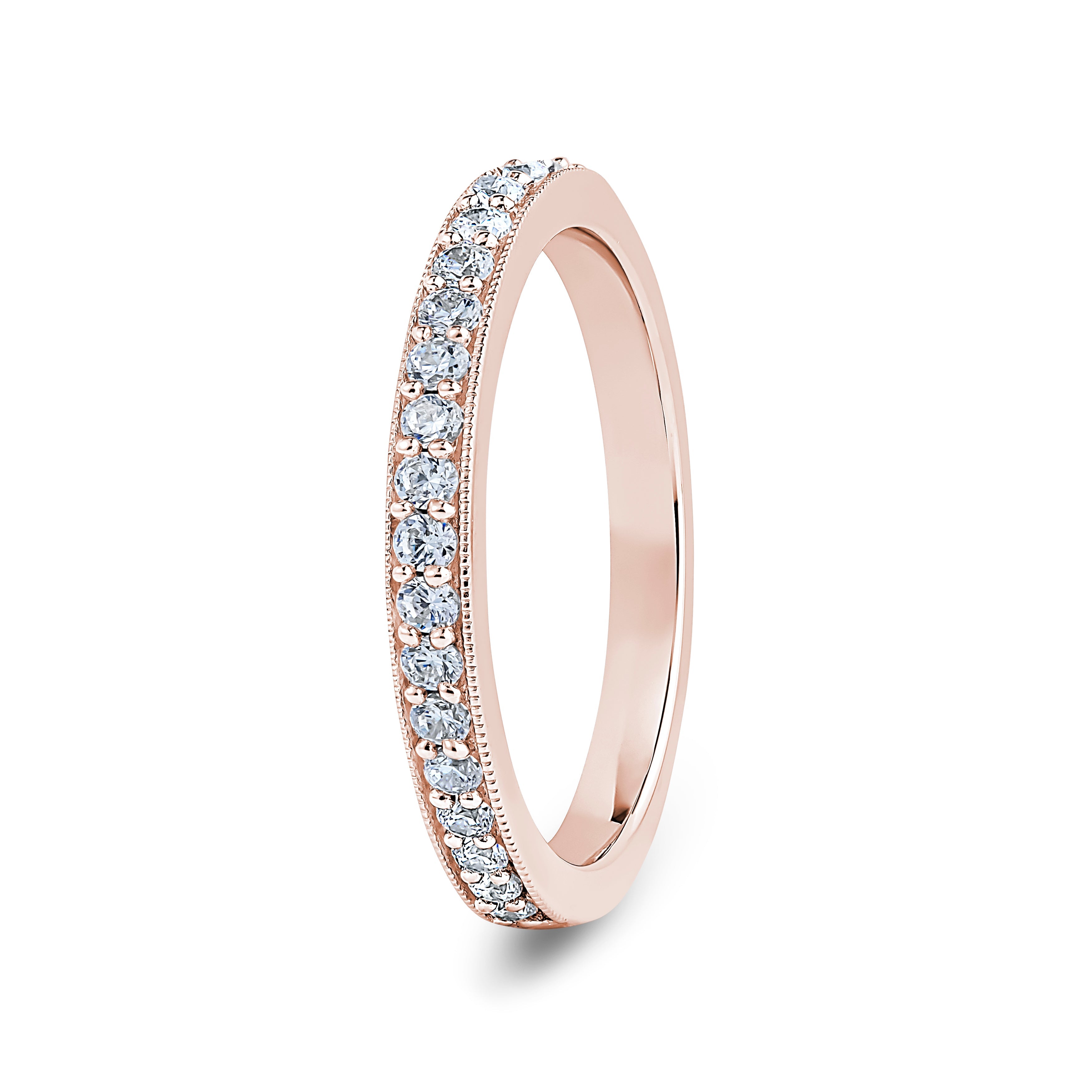 Round, Millgrain Channel, Rose Gold Half Set Eternity Ring