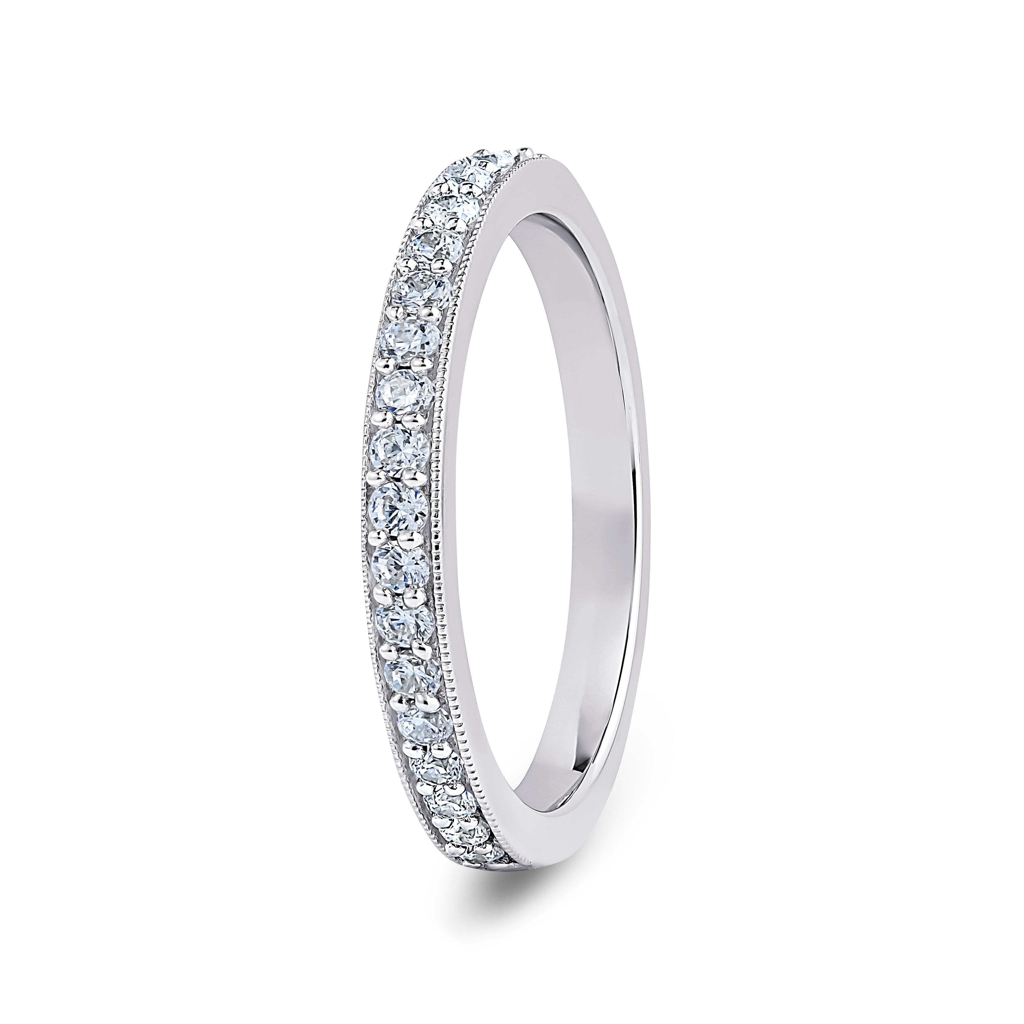 Round, Millgrain Channel, White Gold Half Set Eternity Ring