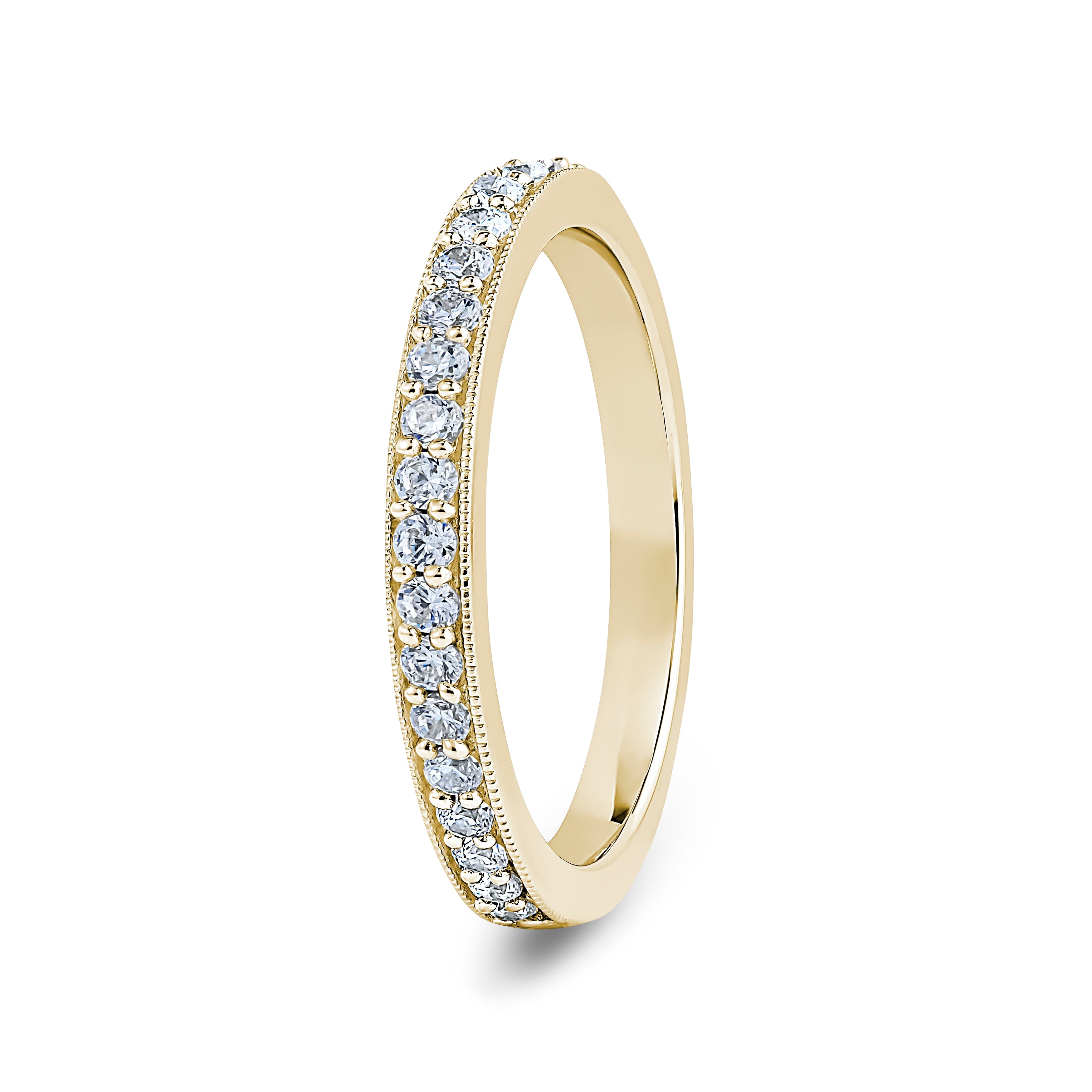 Round, Millgrain Channel, Yellow Gold Half Set Eternity Ring