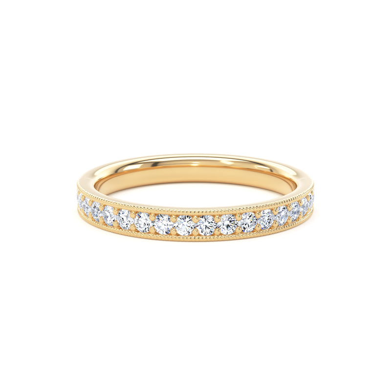 Round Diamond Yellow Gold Ring, Millgrain Channel Eternity Ring | ET1218