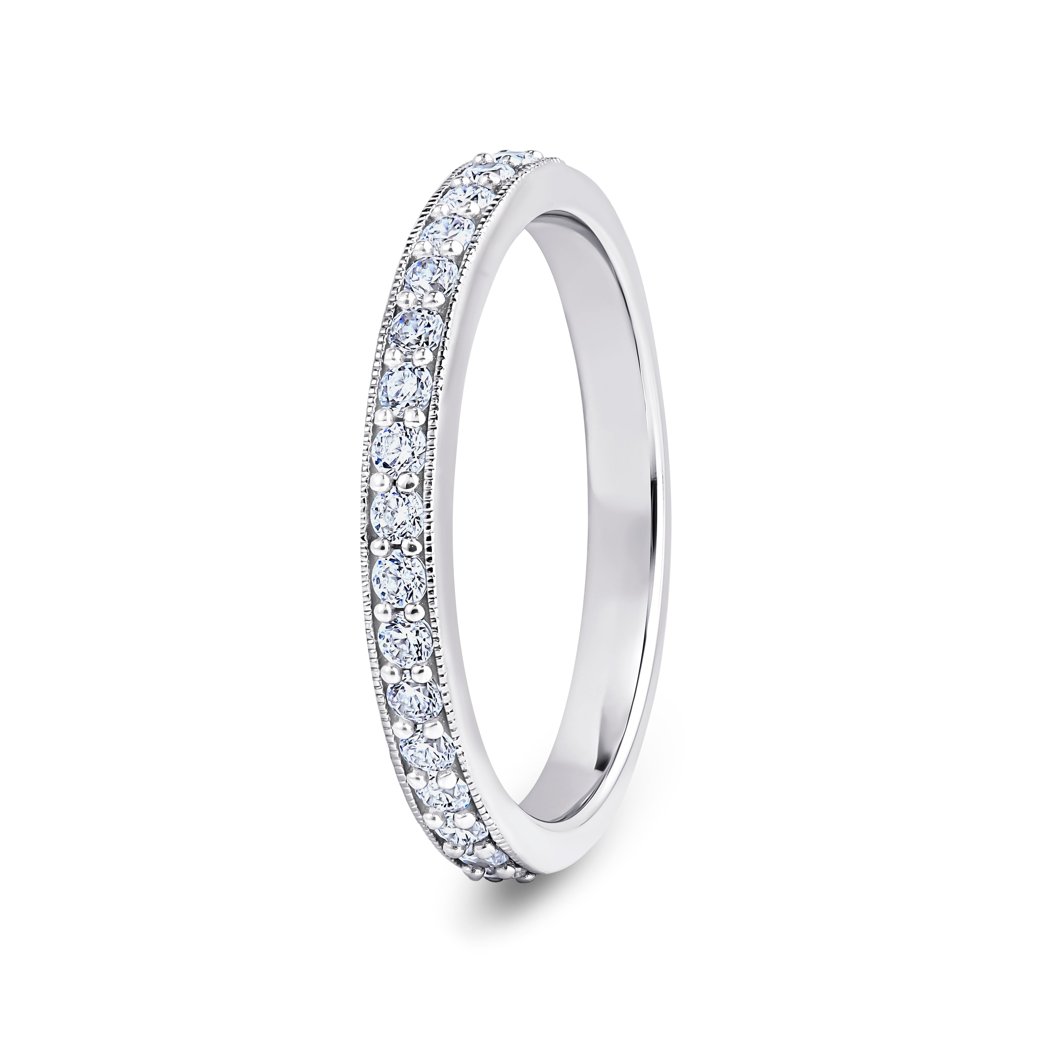 Round, Millgrain Channel, White Gold Half Set Eternity Ring