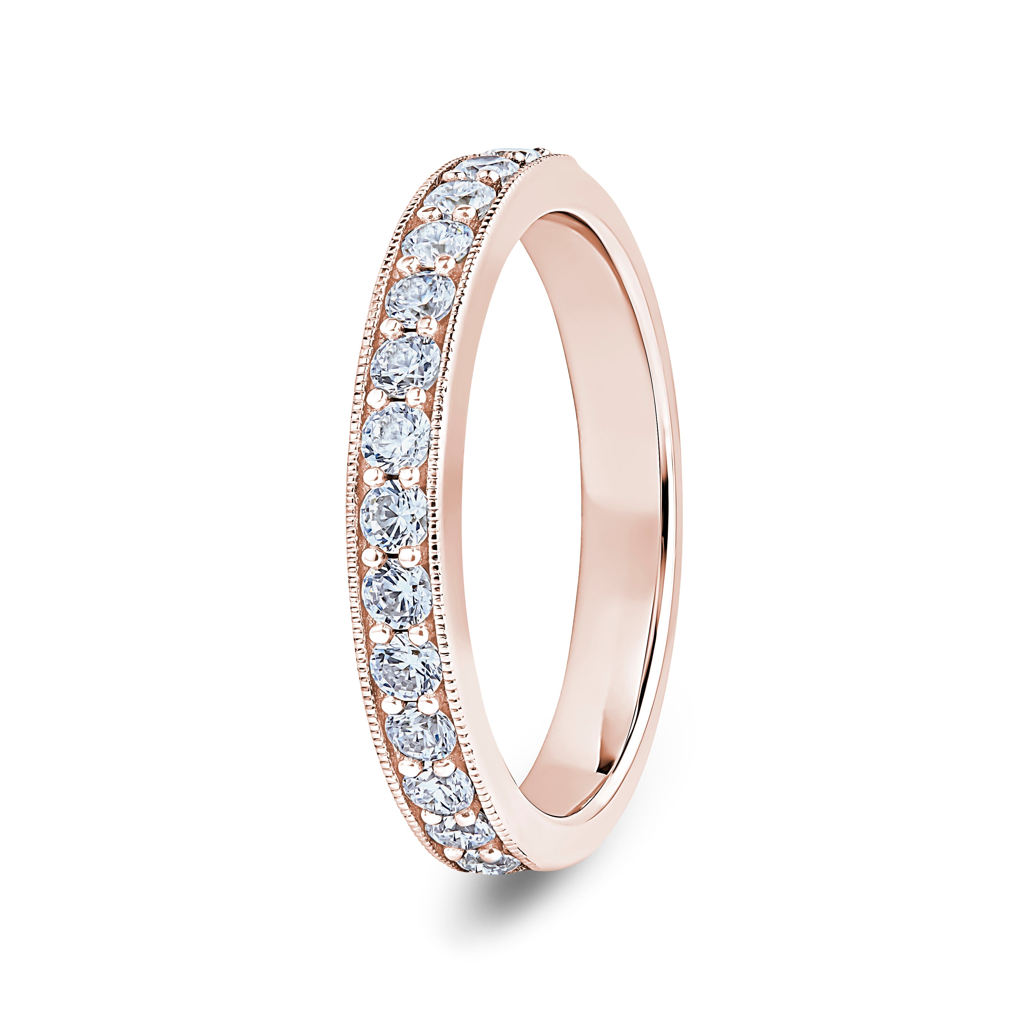 Round, Millgrain Channel, Rose Gold Half Set Eternity Ring