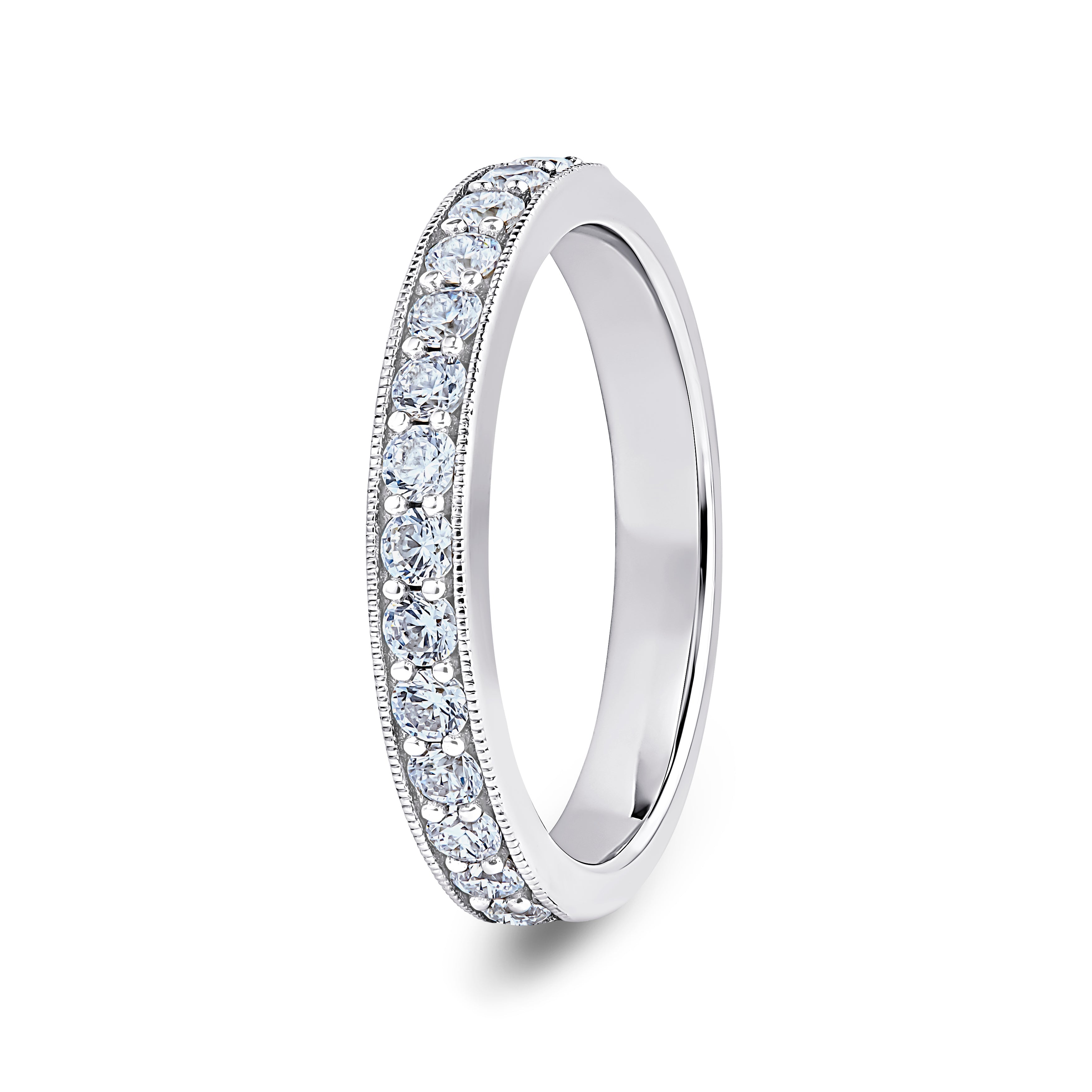 Round, Millgrain Channel, White Gold Half Set Eternity Ring