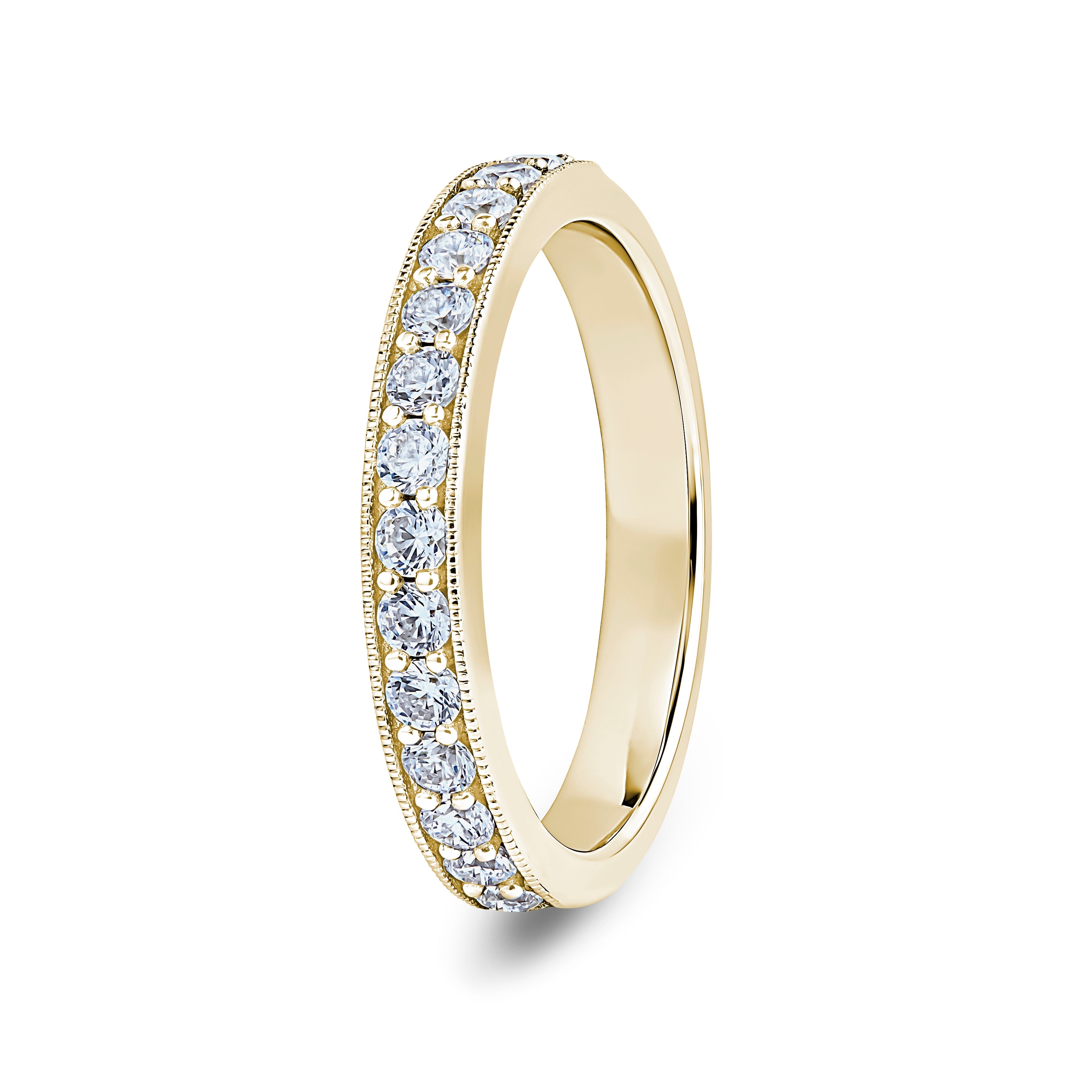 Round, Millgrain Channel, Yellow Gold Half Set Eternity Ring