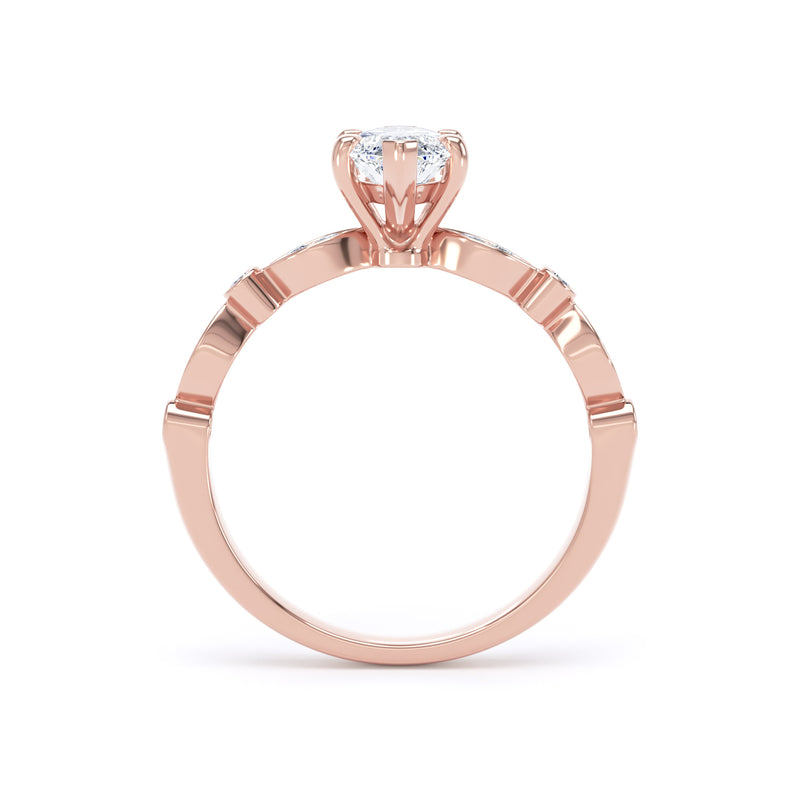 Marquise Diamond Rose Gold Ring, Fancy Diamond Shoulder Set | LGM MSV01