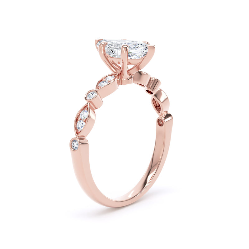 Marquise Diamond Rose Gold Ring, Fancy Diamond Shoulder Set | LGM MSV01