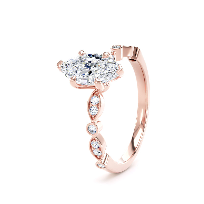 Marquise Diamond Rose Gold Ring, Fancy Diamond Shoulder Set | LGM MSV01
