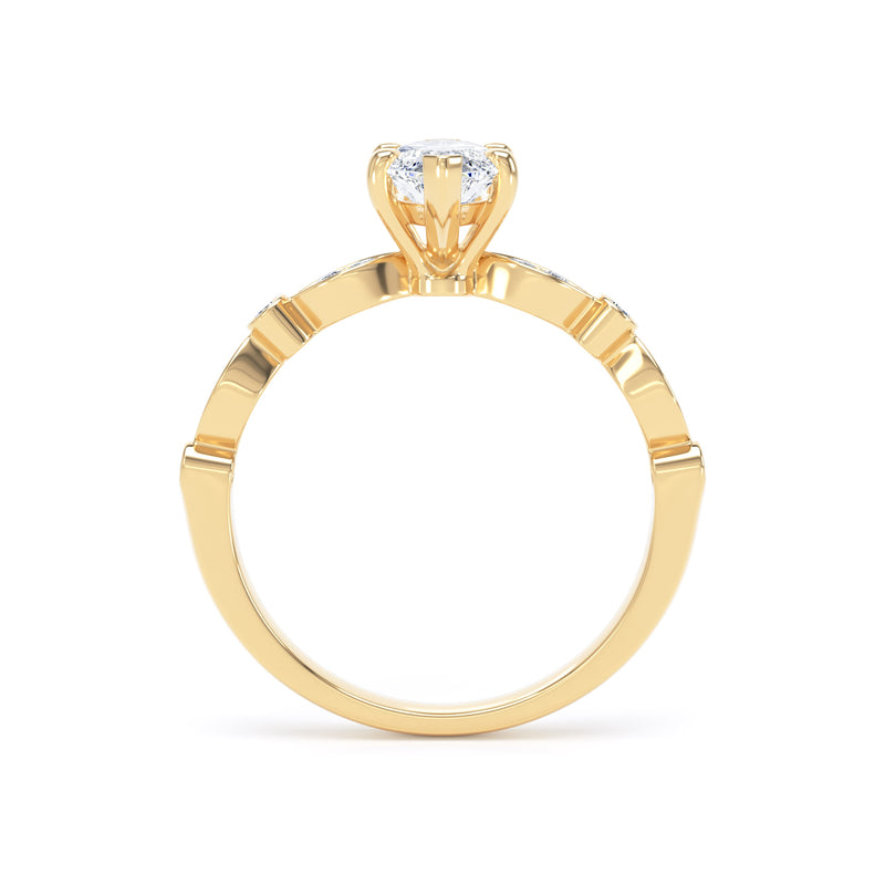 Marquise Diamond Yellow Gold Ring, Fancy Diamond Shoulder Set | LGM MSV01