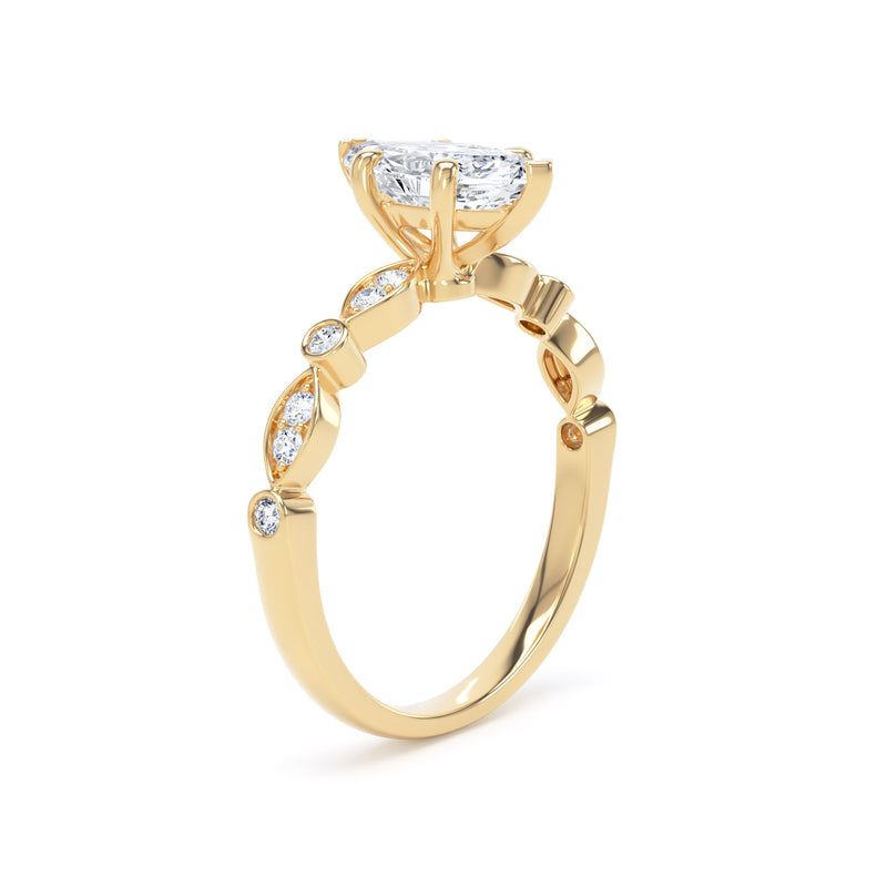 Marquise Diamond Yellow Gold Ring, Fancy Diamond Shoulder Set | LGM MSV01
