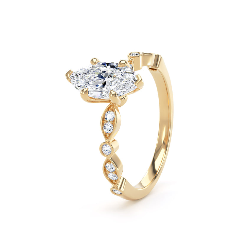 Marquise Diamond Yellow Gold Ring, Fancy Diamond Shoulder Set | LGM MSV01
