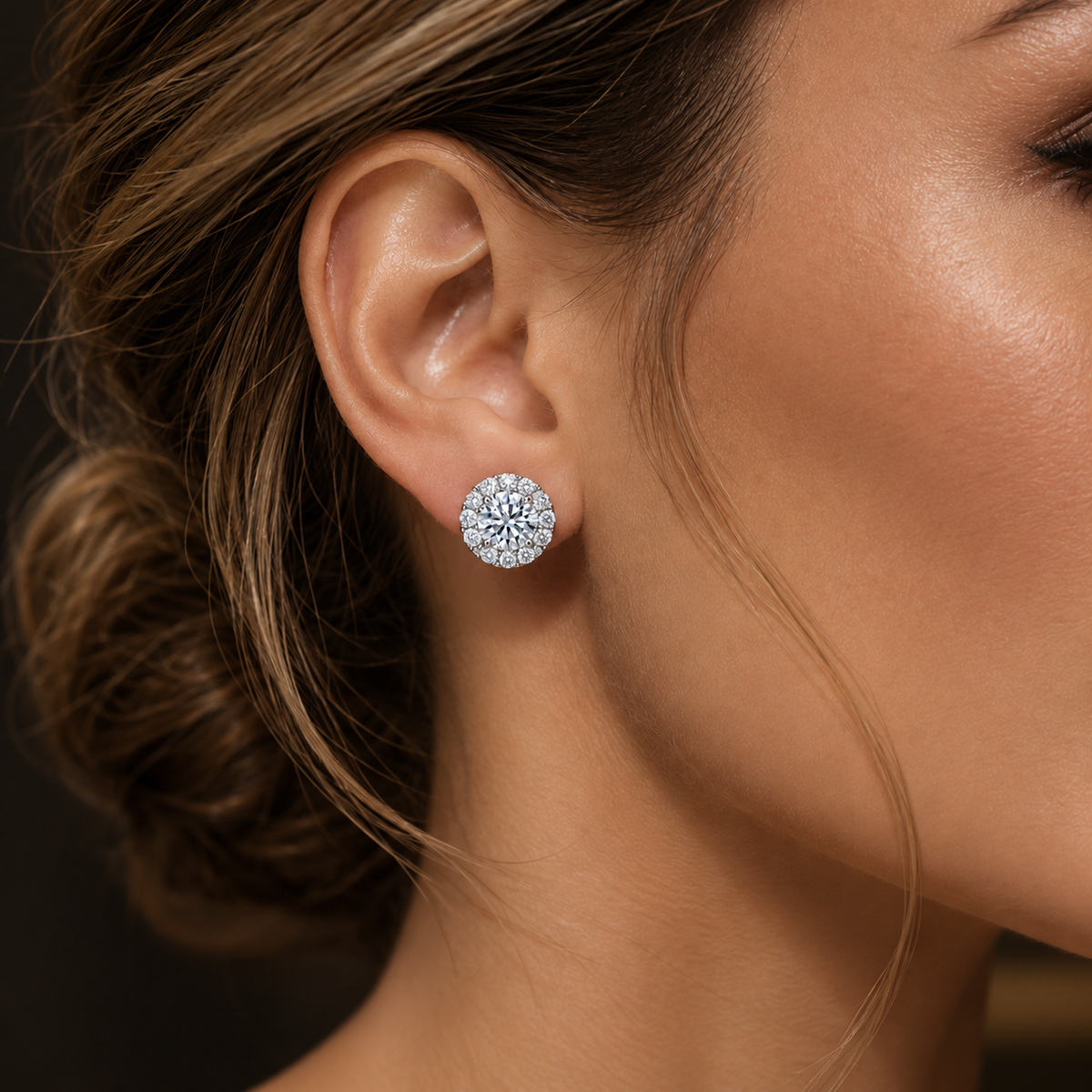 Round Diamond Halo Earrings | RE1001