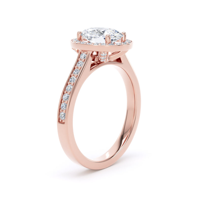 Halo Diamond Shoulder Ring | Rose Gold, Oval Diamond | OHG01 LGO