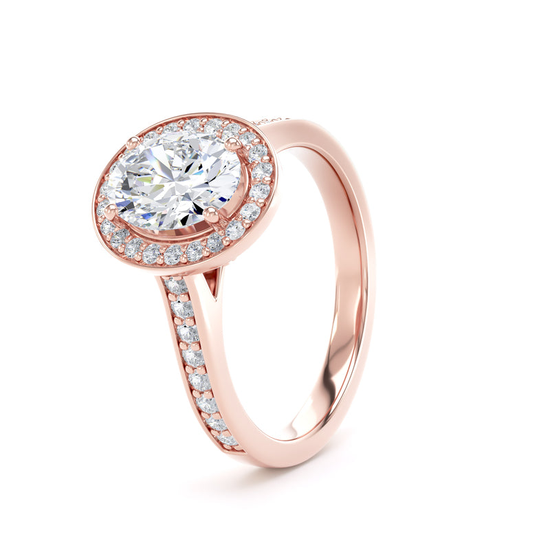 Halo Diamond Shoulder Ring | Rose Gold, Oval Diamond | OHG01 LGO