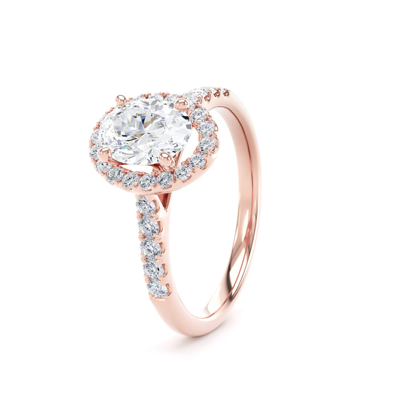 Oval Diamond Rose Gold Ring, Diamond Band Halo | LGO OHS01