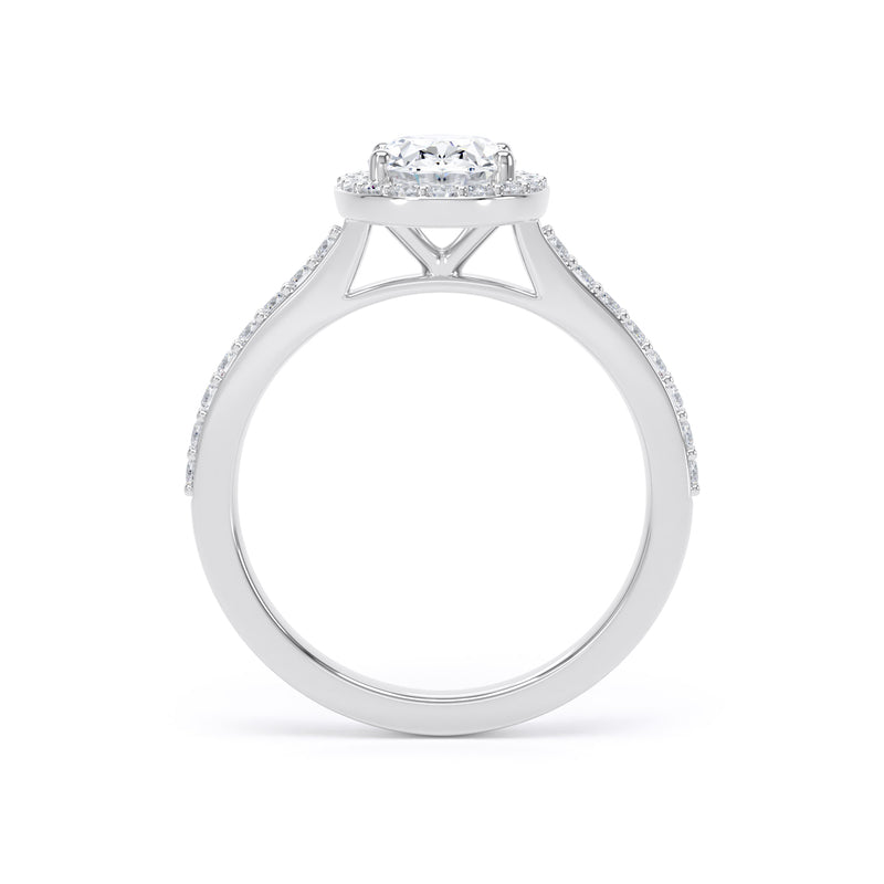 Halo Diamond Shoulder Ring | Platinum, Oval Diamond | OHW01 LGO