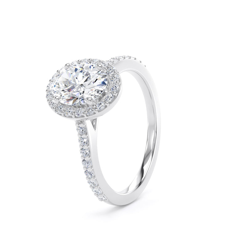Halo Diamond Shoulder Ring | Platinum, Oval Diamond | OHW01 LGO