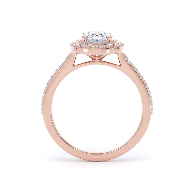 Double Halo Diamond Shoulder Ring | Rose Gold, Oval Diamond | OHW02 LGO