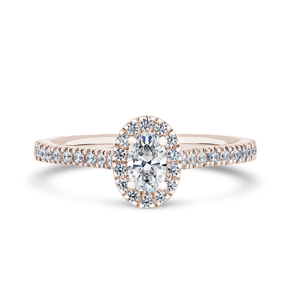 Halo Peekaboo Shoulder Set Ring | Rose Gold, Oval Diamond | OHW03 LGO