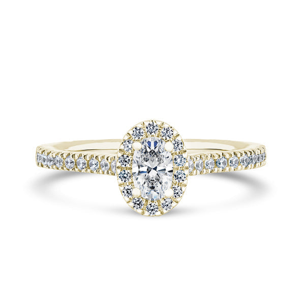 Halo Peekaboo Shoulder Set Ring | Yellow Gold, Oval Diamond | OHW03 LGO