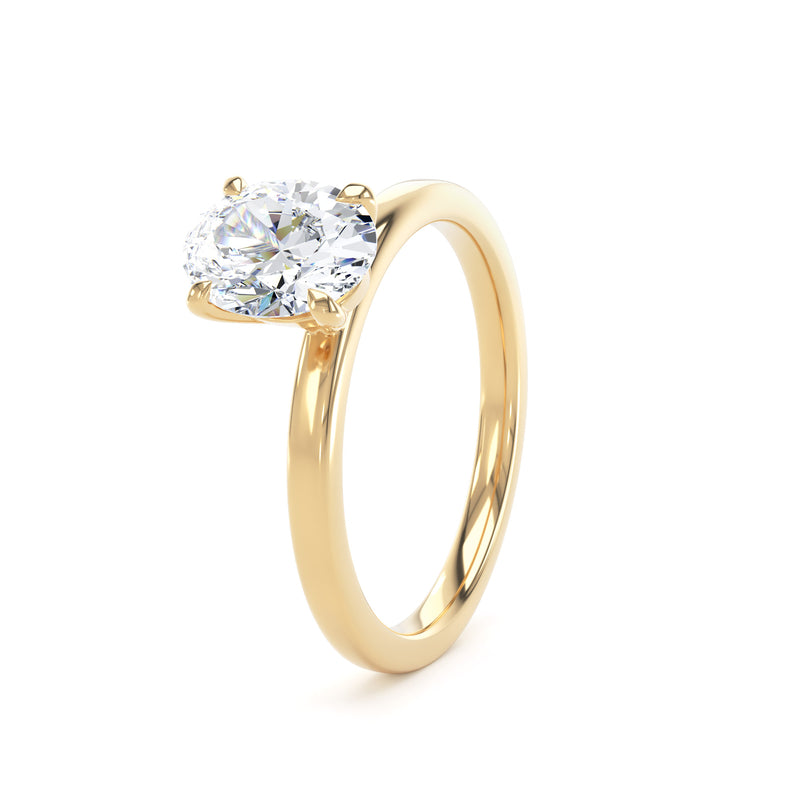 Oval Diamond Yellow Gold Ring, Floating Head Solitaire | LGO OPP03