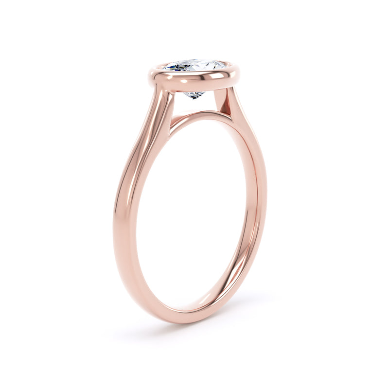 Oval Diamond Rose Gold Ring, Landscape Bezel Solitaire | LGO OPP05