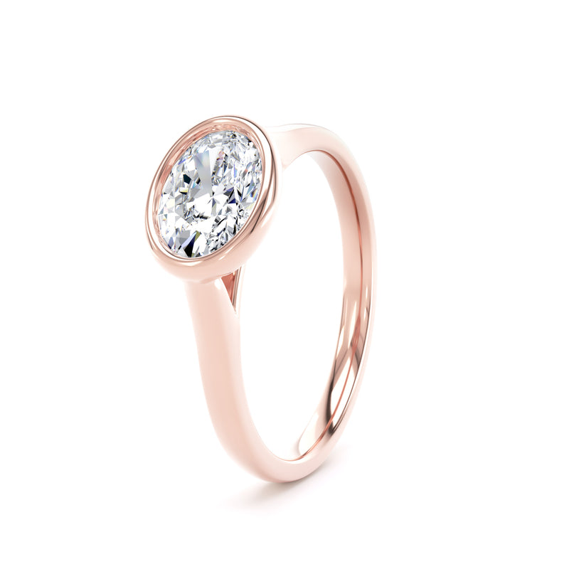 Oval Diamond Rose Gold Ring, Landscape Bezel Solitaire | LGO OPP05