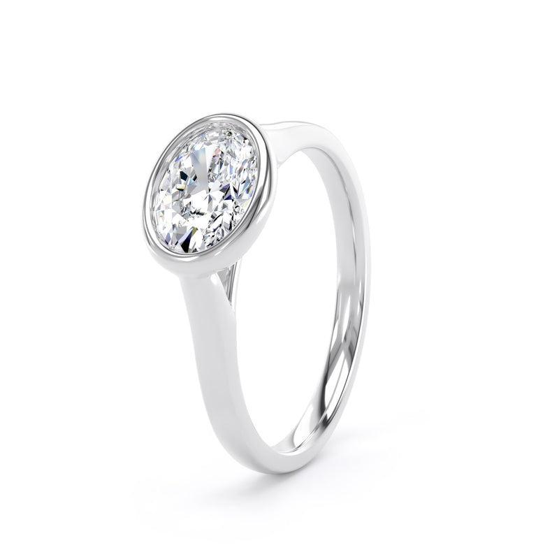 Oval Diamond Platinum Ring, Lanscape Bezel Solitaire | SMO OPP05