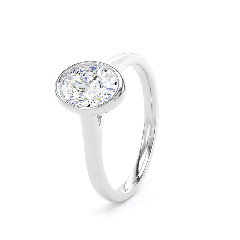 Oval Diamond White Gold Ring, Bezel Solitaire | SMO OPP06