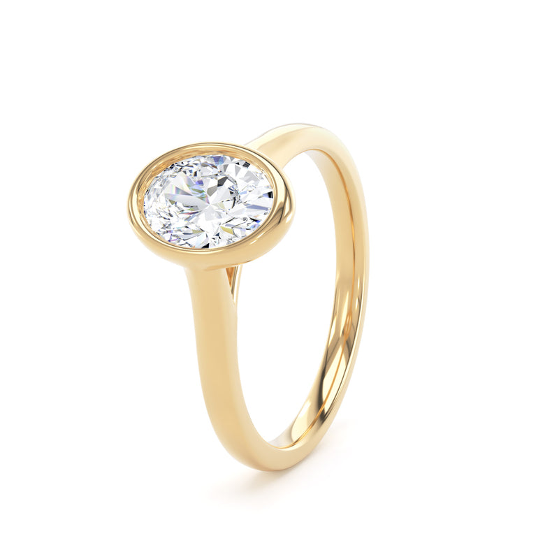 Oval Diamond Yellow Gold Ring, Bezel Solitaire | LGO OPP06
