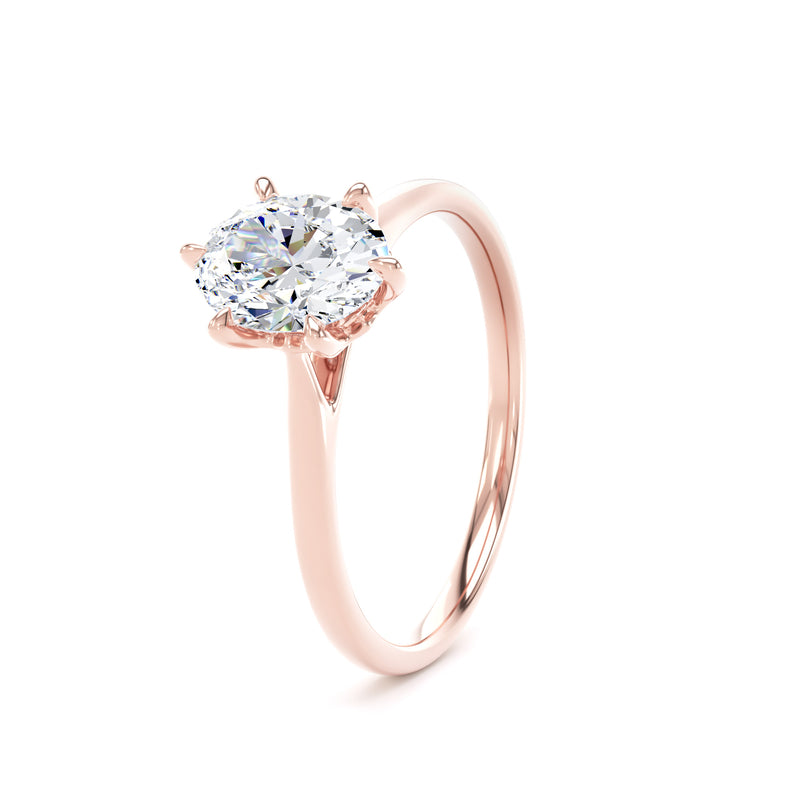 Oval Diamond Rose Gold Ring, 6 Claw Solitaire | SMO OPP11