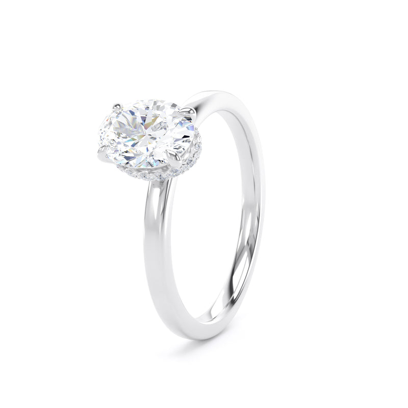 Oval Diamond White Gold Ring, Plain Band Hidden Halo | SMO OPS01