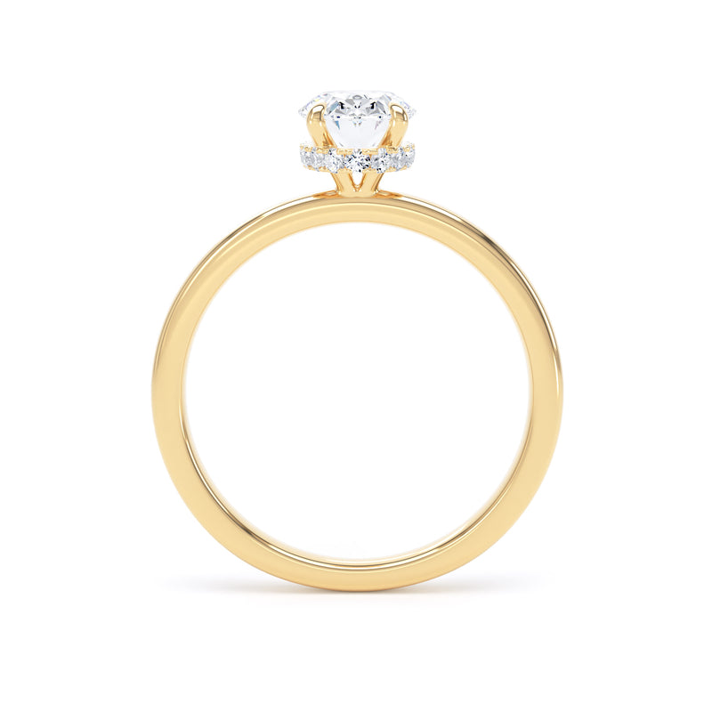 Oval Diamond Yellow Gold Ring, Plain Band Hidden Halo | LGO OPS01