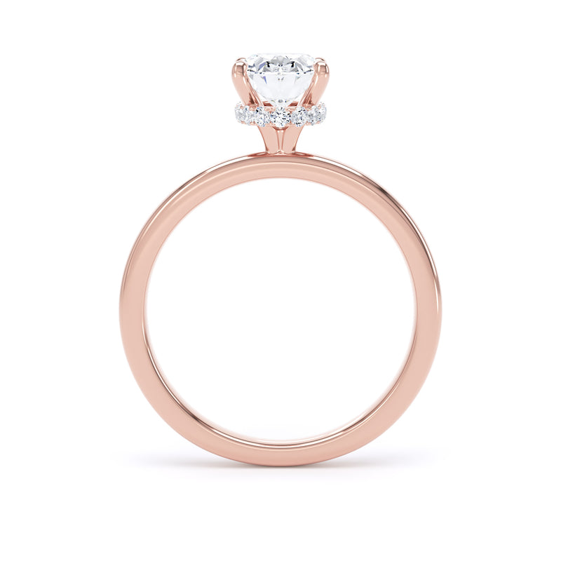 Oval Diamond Rose Gold Ring, Plain Band Hidden Halo | SMO OPS02