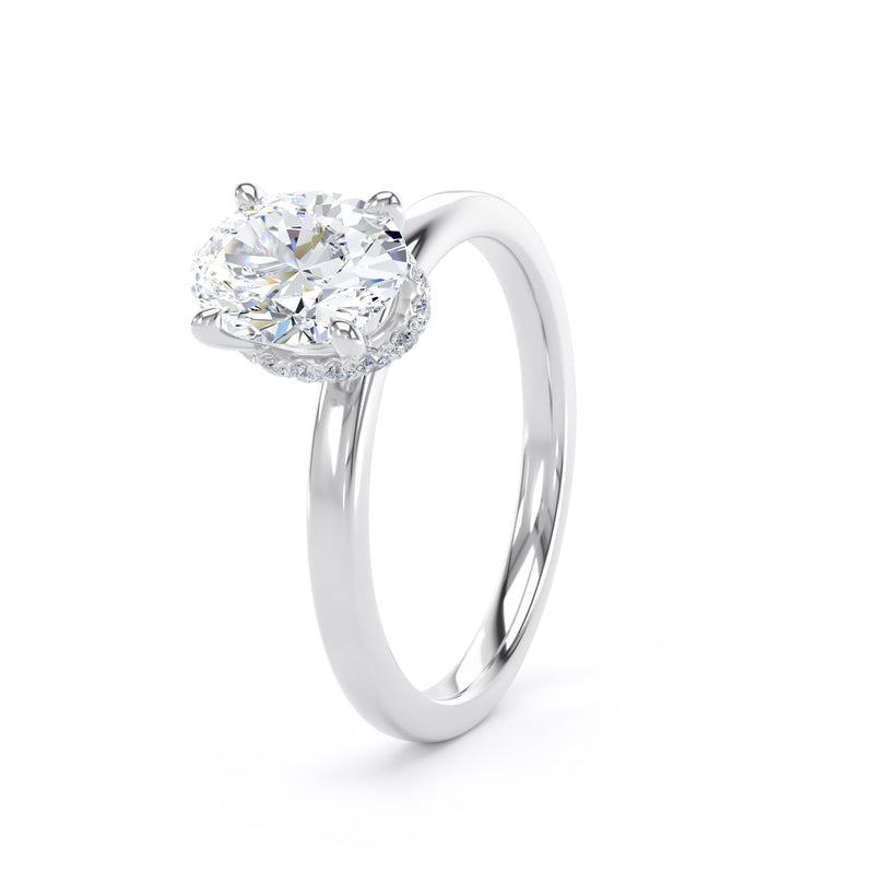 Oval Diamond Platinum Ring, Plain Band Hidden Halo | LGO OPS02