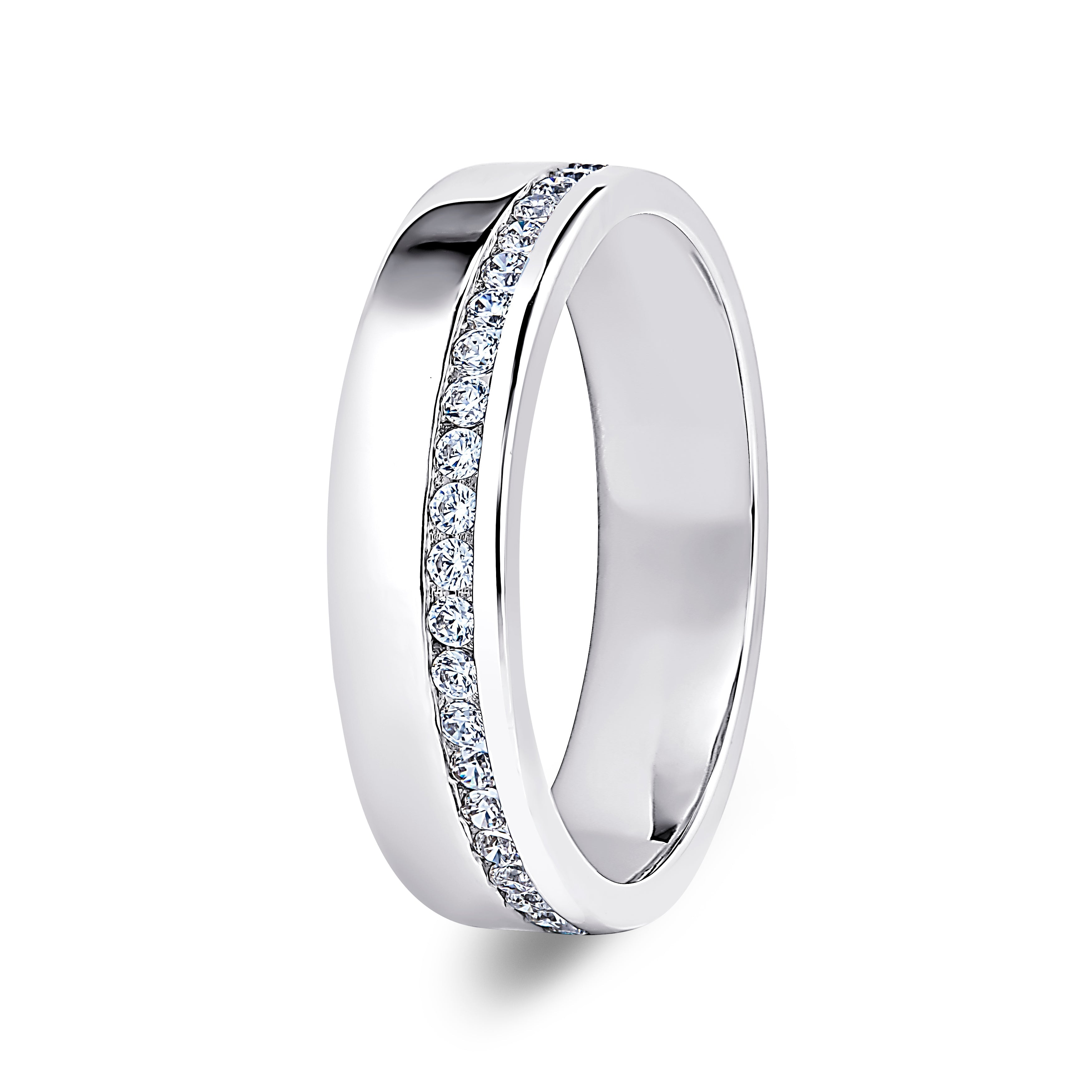 Round, Offset Channel, White Gold Half Set Eternity Ring