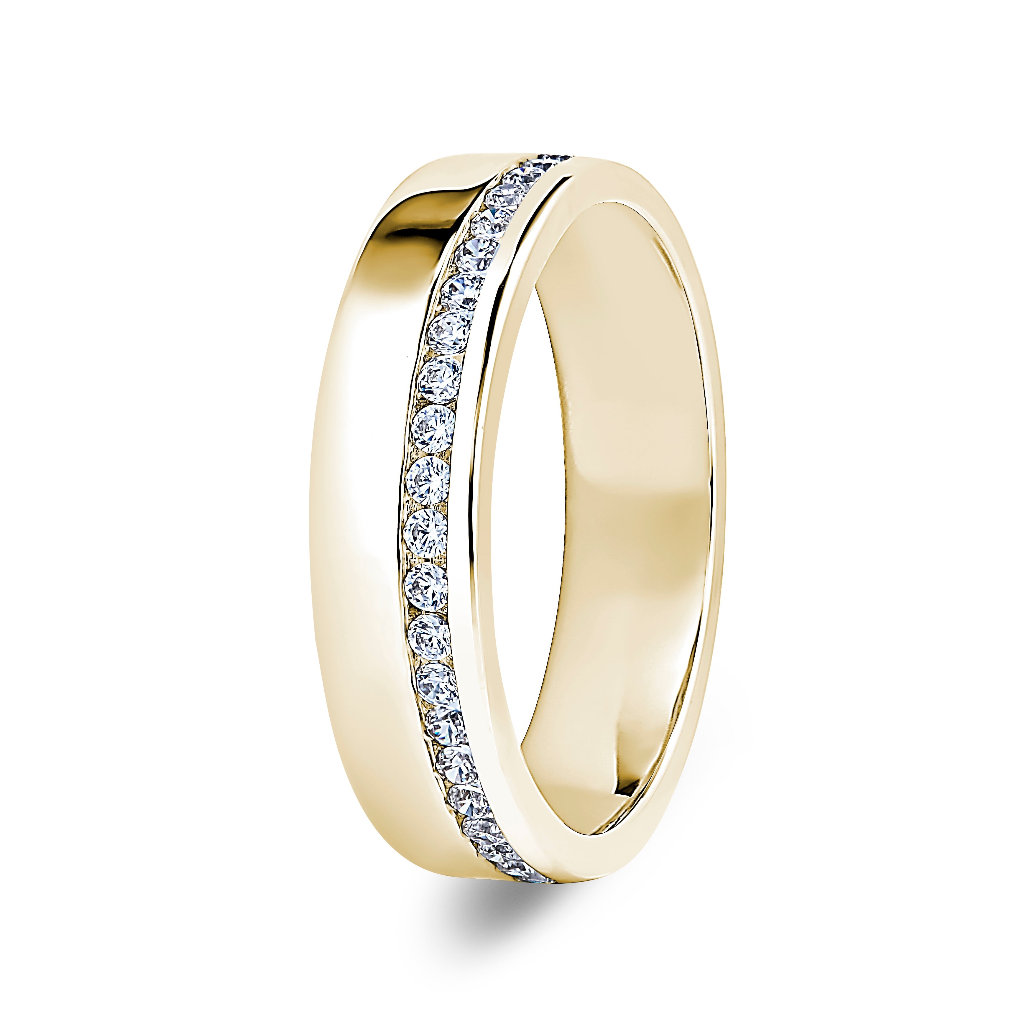 Round, Offset Channel, Yellow Gold Half Set Eternity Ring