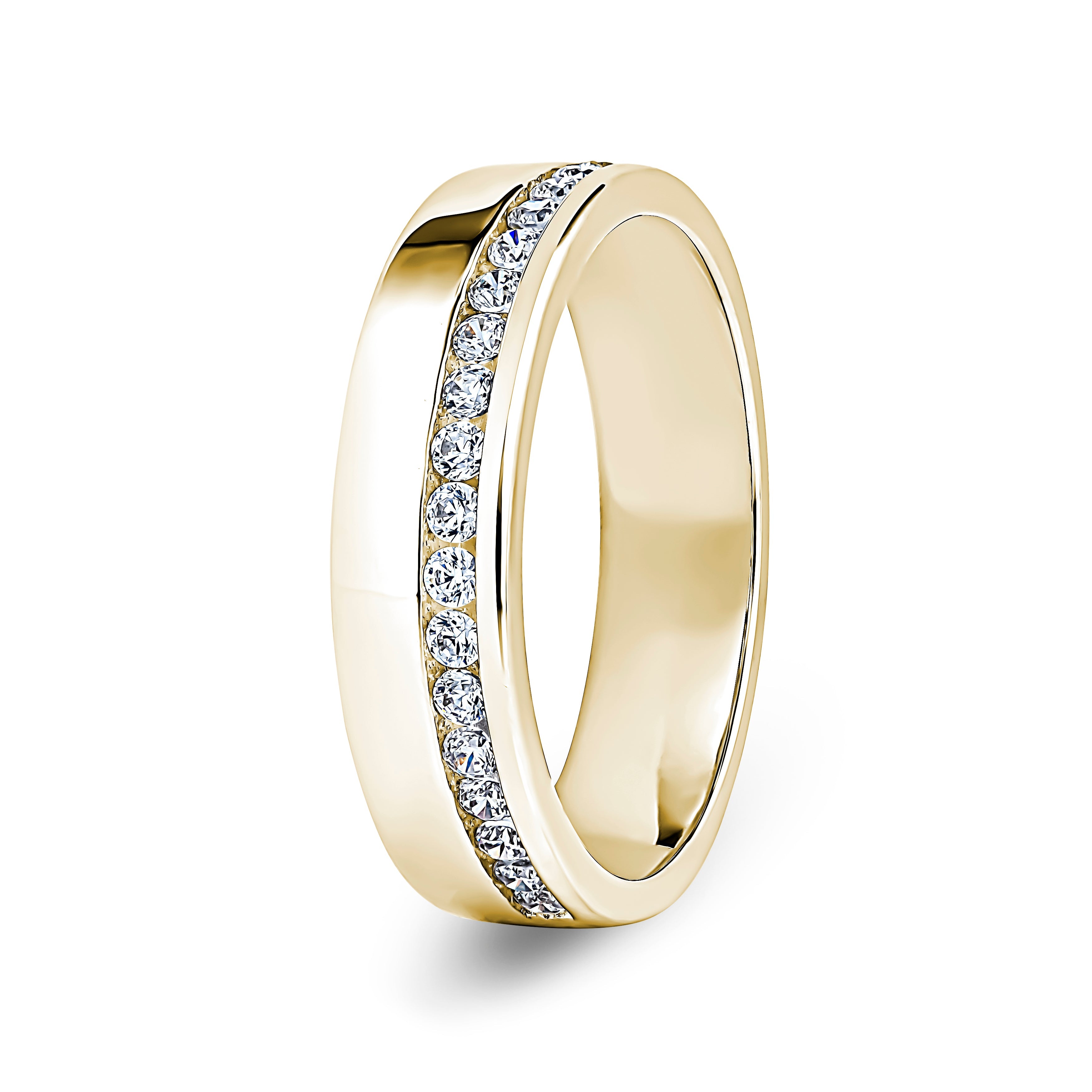 Round, Offset Channel, Yellow Gold Half Set Eternity Ring