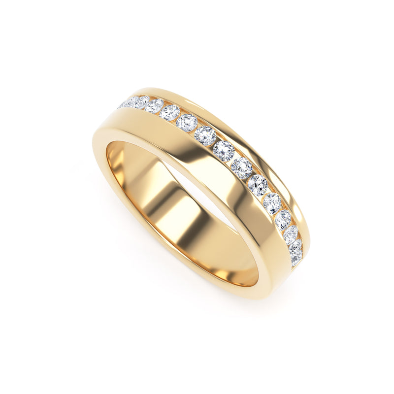 Round Diamond Yellow Gold Ring, Channel Offset Half Eternity | ET1216