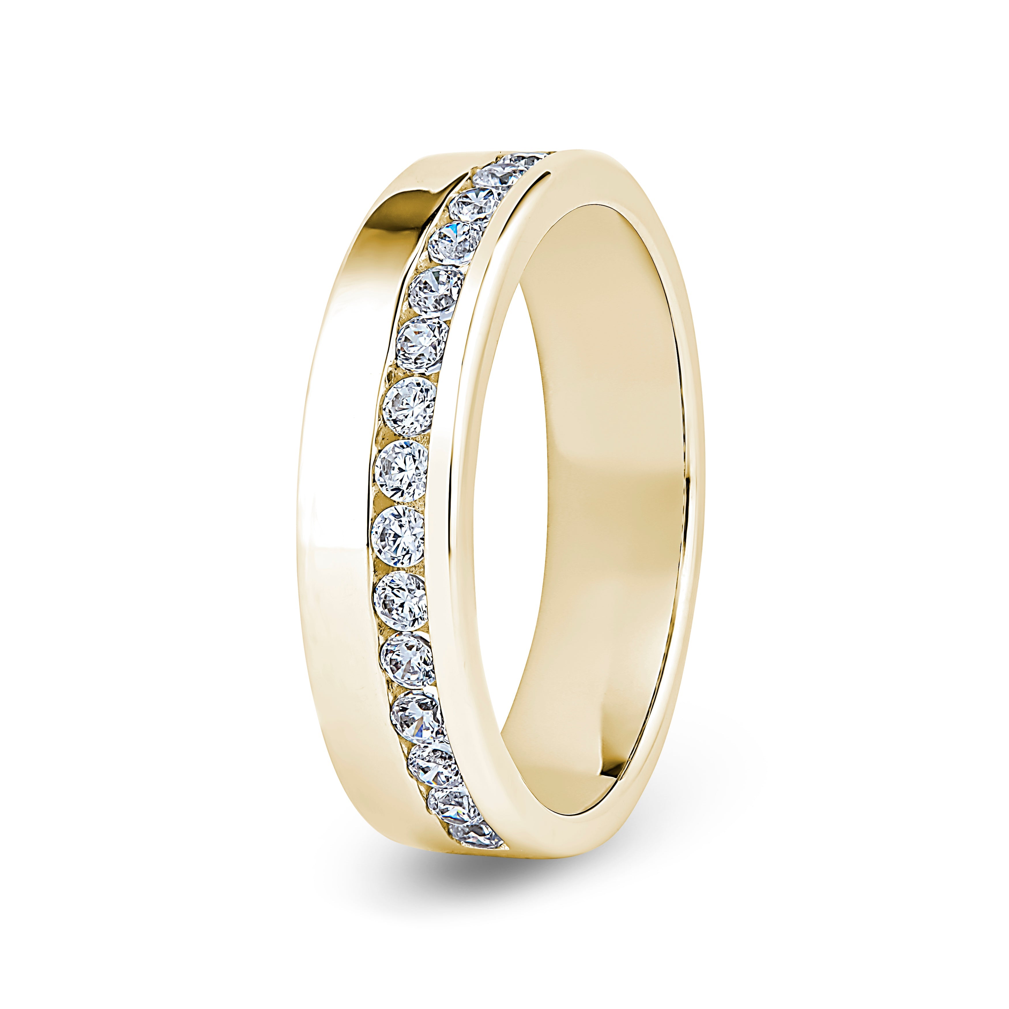 Round, Offset Channel, Yellow Gold Half Set Eternity Ring