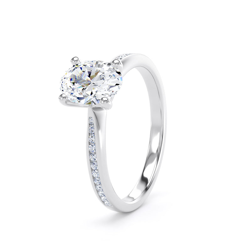 Oval Shoulder Set Platinum Ring, Channel Set Pinched | LGO OSC01