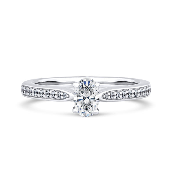 Oval Shoulder Set Platinum Ring, Pinched | OSG02 SMO