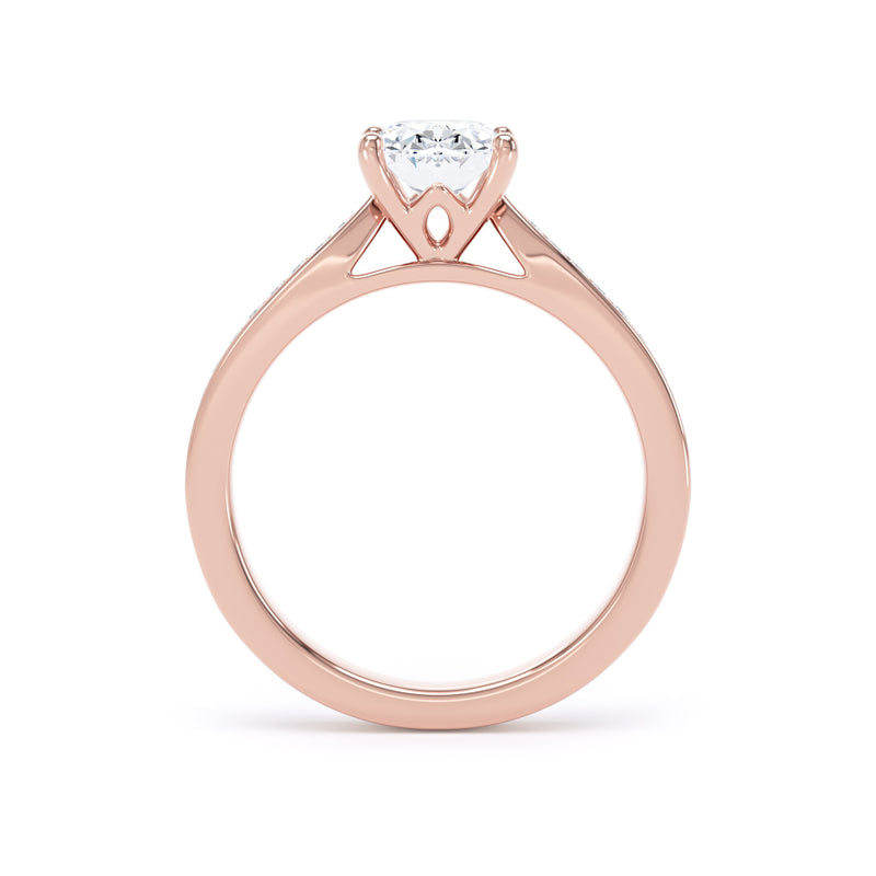Oval Shoulder Set Rose Gold Ring, Pinched | OSG02 LGO